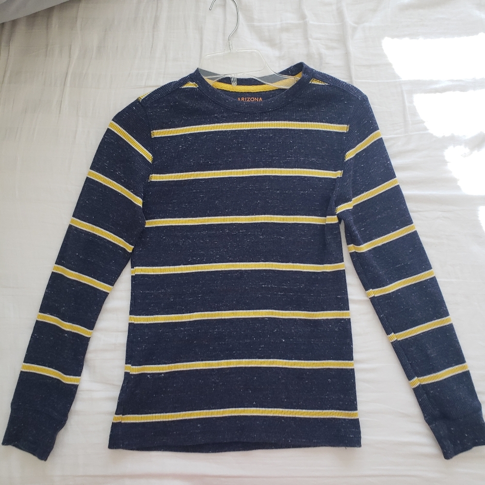 Boys waffle long sleeve tee L 14-16 Navy yellow